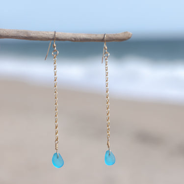 Turquoise Blue Sea Glass Drop Earrings